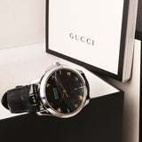 Gucci G Timeless Automatic Black Dial Black Leather Strap Watch For Women - YA126469 Authentic Buy Shop Now