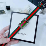 Gucci G Frame Quartz Green & Red Mother of Pearl Dial Multicolor Leather Strap Watch For Women - YA147408 Authentic Buy Shop Now