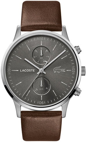 Lacoste Madrid Gray Dial Brown Leather Strap Watch for Men - 2011066 Authentic Buy Shop Now