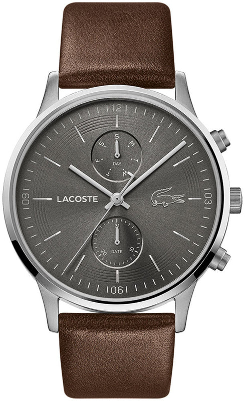 Lacoste Madrid Gray Dial Brown Leather Strap Watch for Men - 2011066 Authentic Buy Shop Now