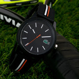 Lacoste 12.12 Black Dial Black Silicon Strap Watch for Men - 2011071 Authentic Buy Shop Now