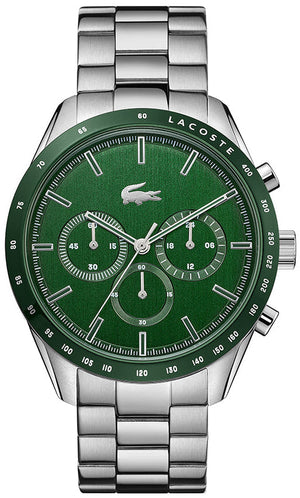 Lacoste Boston Chronograph Green Dial Silver Steel Strap Watch for Men - 2011080 Authentic Buy Shop Now