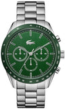 Lacoste Boston Chronograph Green Dial Silver Steel Strap Watch for Men - 2011080 Authentic Buy Shop Now
