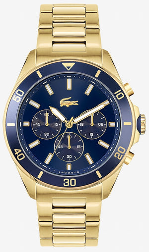 Lacoste Tiebreaker Chronograph Blue Dial Gold Steel Strap Watch for Men - 2011151 Authentic Buy Shop Now