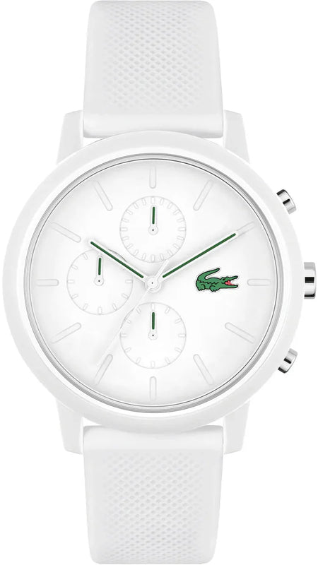 Lacoste 12.12 Chronograph White Dial White Silicon Strap Watch for Men - 2011246 Authentic Buy Shop Now