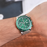 Lacoste Neoheritage Chronograph Green Dial Silver Steel Strap Watch for Men - 2011255 Authentic Buy Shop Now