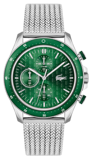 Lacoste Neoheritage Chronograph Green Dial Silver Steel Strap Watch for Men - 2011255 Authentic Buy Shop Now