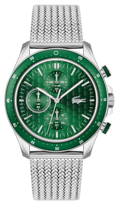 Lacoste Neoheritage Chronograph Green Dial Silver Steel Strap Watch for Men - 2011255 Authentic Buy Shop Now