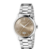 Gucci G Timeless Automatic Brown Dial Silver Steel Strap Watch For Women - YA126431A Authentic Buy Shop Now