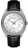 Gucci GG2570 Diamonds Silver Dial Black Leather Strap Watch For Women - YA142507 Authentic Buy Shop Now