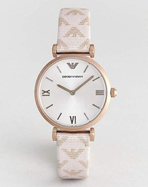 Emporio Armani Analog Grey Dial Pink Leather Strap Watch For Women - AR11126 Authentic Buy Shop Now