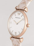 Emporio Armani Gianni T Bar Analog Silver Dial Beige Leather Strap Watch For Women - AR11127 Authentic Buy Shop Now