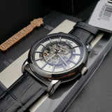 Emporio Armani Luigi Silver Skeleton Dial Black Leather Strap Watch For Men - AR1981 Authentic Buy Shop Now