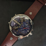Diesel Mr Daddy Chronograph Blue Dial Brown Leather Strap Watch For Men - DZ7314 Authentic Buy Shop Now