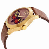 Gucci G Timeless Butterfly Brown Dial Brown Leather Strap Watch For Women - YA1264063 Authentic Buy Shop Now