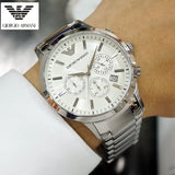 Emporio Armani Renato Chronograph Cream Dial Silver Steel Strap Watch For Men - AR2458 Authentic Buy Shop Now
