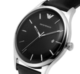 Emporio Armani Lambda Classic Quartz Black Dial Black Leather Strap Watch For Men - AR11020 Authentic Buy Shop Now