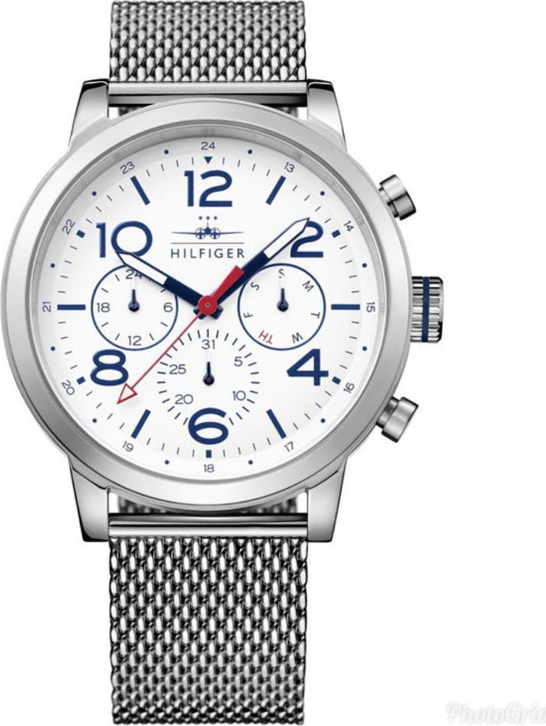 Tommy Hilfiger Jake Quartz White Dial Silver Mesh Bracelet Watch for Men - 1791233 Authentic Buy Shop Now