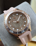 Michael Kors Runway Three Hand Crystal Pave Dial Pink Rubber Strap Watch For Women - MK6854 Authentic Buy Shop Now