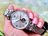 Emporio Armani Gianni T-Bar Automatic Silver Dial Silver Steel Strap Watch For Women - AR60022 Authentic Buy Shop Now