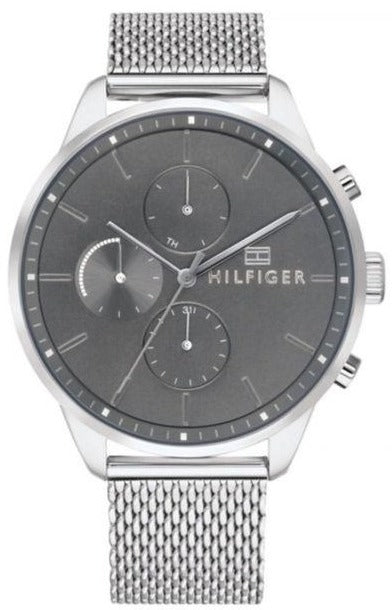 Tommy Hilfiger Chase Quartz Grey Dial Silver Mesh Bracelet Watch For Men - 1791484 Authentic Buy Shop Now
