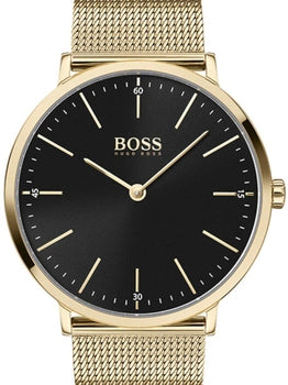 Hugo Boss Horizon Quartz Black Dial Gold Mesh Bracelet Watch For Men - HB1513735 Authentic Buy Shop Now