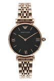 Emporio Armani Gianni T-Bar Black Dial Rose Gold Strap Watch For Women - AR11145 Authentic Buy Shop Now