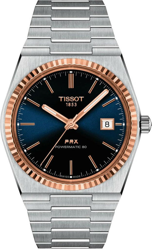 Tissot PRX Powermatic 80 Automatic 18K Gold Blue Dial Silver Steel Strap Watch for Men - T931.407.41.041.00 Authentic Buy Shop Now
