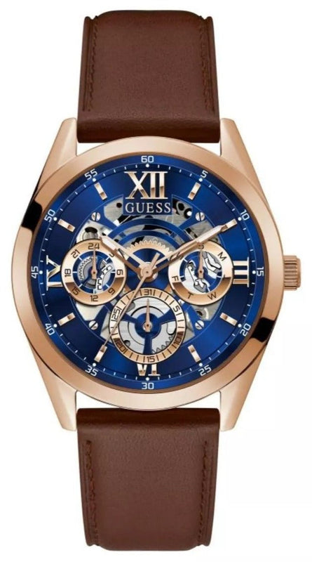 Guess Tailor Analog Blue Dial Brown Leather Strap Watch for Men - GW0389G3 Authentic Buy Shop Now