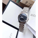Gucci G Timeless Black Dial Silver Steel Strap Watch For Women - YA126502 Authentic Buy Shop Now