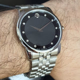 Movado Museum Diamonds Black Dial Silver Steel Strap Watch For Men - 606878 Authentic Buy Shop Now