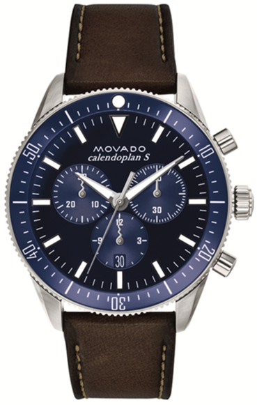 Movado Heritage 29mm Chronograph Blue Dial Brown Leather Strap Watch For Men - 3650061 Authentic Buy Shop Now