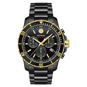 Movado Series 800 Chronograph Black Dial Black Steel Strap Watch For Men - 2600180 Authentic Buy Shop Now