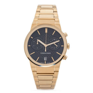 Salvatore Ferragamo Sapphire Chrono Black Dial Gold Steel Strap Watch for Men - SFME01323 Authentic Buy Shop Now