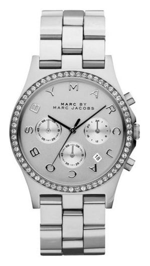 Marc Jacobs Henry Glitz Chronograph Silver Dial Silver Steel Strap Watch for Women - MBM9017 Authentic Buy Shop Now