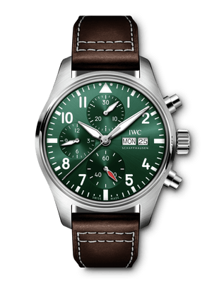 IWC Pilot's Watch Chronograph Edition Racing Green 43mm Green Dial Brown Leather Strap Watch for Men - IW377726 Authentic Buy Shop Now