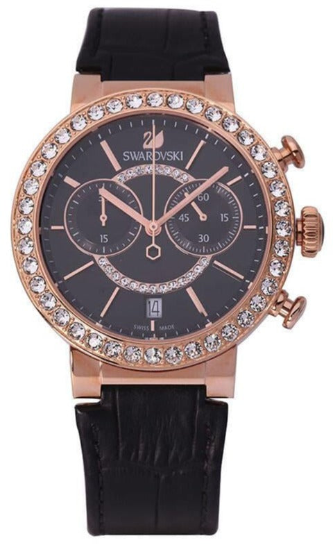 Swarovski Citra Sphere Chronograph Black Dial Black Leather Strap Watch for Women - 5055209 Authentic Buy Shop Now
