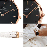 Daniel Wellington Classic Petite Bondi Black Dial White Leather Strap Watch For Women - DW00100283 Authentic Buy Shop Now