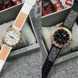 Guess Swirl Quartz Silver Dial White Rubber Strap Watch For Women - W1096l2 Authentic Buy Shop Now