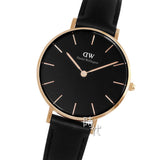 Daniel Wellington Petite Sheffield Black Dial Black Leather Strap Watch For Women - DW00100168 Authentic Buy Shop Now