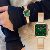 Daniel Wellington Quadro Studio Green Dial Rose Gold Mesh Strap Watch For Women - DW00100520 Authentic Buy Shop Now