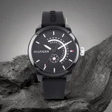 Tommy Hilfiger Denim Quartz Black Dial Black Rubber Strap Watch for Men - 1791483 Authentic Buy Shop Now