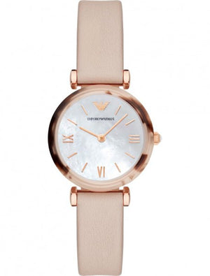 Emporio Armani Mother of Pearl Dial Beige Leather Strap Watch For Women - AR11004 Authentic Buy Shop Now