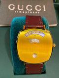 Gucci Grip Quartz Yellow Gold Dial Maroon Leather Strap Watch For Women - YA157405 Authentic Buy Shop Now