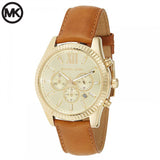 Michael Kors Lexington Chronograph Gold Dial Brown Leather Strap Watch For Men - MK8447 Authentic Buy Shop Now