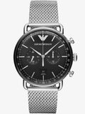 Emporio Armani Chronograph Black Dial Silver Mesh Bracelet Watch For Men - AR11104 Authentic Buy Shop Now