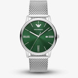 Emporio Armani Minimalist Quartz Green Dial Silver Mesh Bracelet Watch For Men - AR11578 Authentic Buy Shop Now