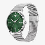 Emporio Armani Minimalist Quartz Green Dial Silver Mesh Bracelet Watch For Men - AR11578 Authentic Buy Shop Now
