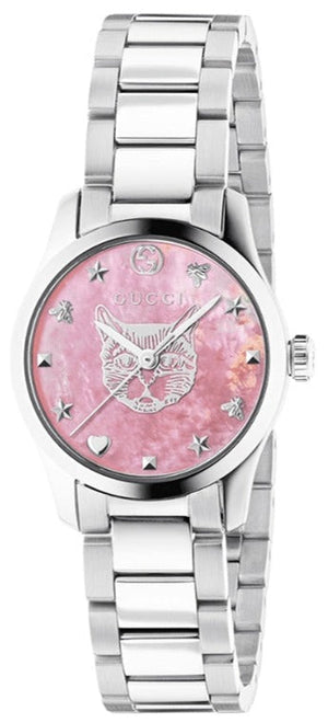 Gucci G Timeless Quartz Mother of Pearl Pink Dial Silver Steel Strap Watch For Women - YA1265013 Authentic Buy Shop Now