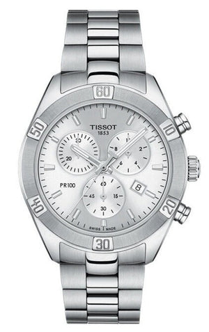 Tissot PR 100 Sport Chic Chronograph Silver Dial Silver Steel Strap Watch for Women - T101.917.11.031.00 Authentic Buy Shop Now